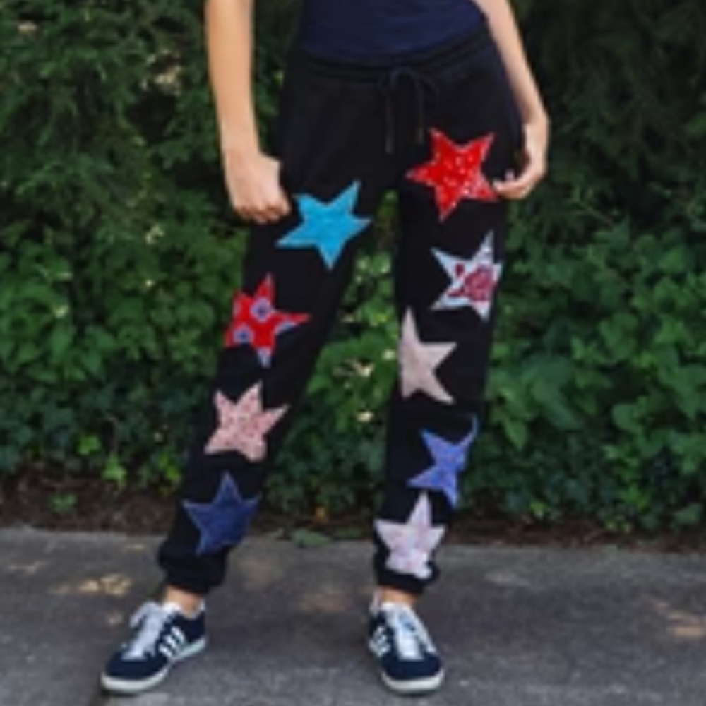 NWT Rialto Jean Project Ariel Star Patchwork Jogger Sweatpants